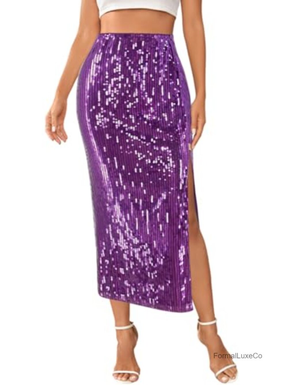 Women's Sequin High Waist Split Hem Maxi Mermaid Skirt Bodycon Formal Dance